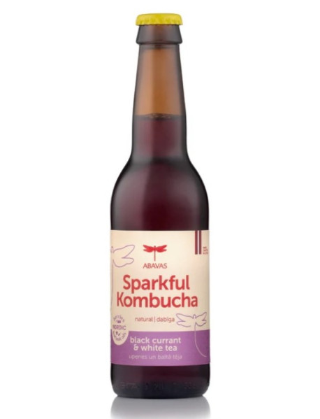 ABAVAS - Bautura Kombucha cu coacaze negre si ceai alb, carbonatata - 330ml ABAVAS - Bautura Kombucha cu coacaze negre si ceai alb, carbonatata - 330ml