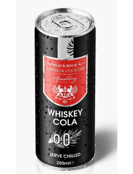BLACK ROCK - Bautura carbogazoasa cu aroma Whiskey & Cola 0% alc. doza - 250ml / produs in Kosovo