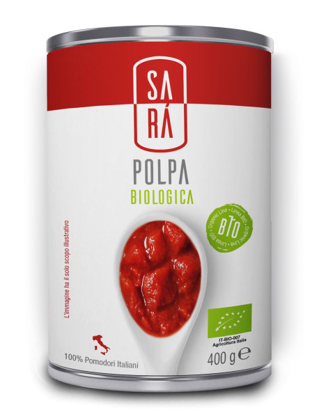 SARA - Rosii decojite taiate cuburi in suc de rosii BIO - 400g / produs in Italia