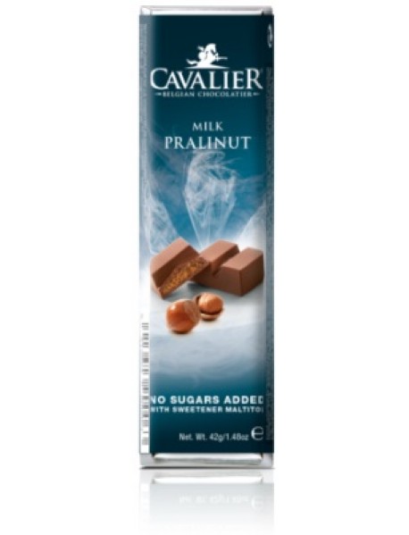 CAVALIER - Baton ciocolata lapte, crema pralinata si alune, fara zahar adaugat - 42g / produs in Belgia
