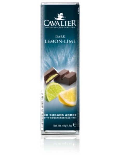 CAVALIER - Baton ciocolata neagra cu crema de lamaie si lime, fara zahar adaugat - 40g / produs in Belgia