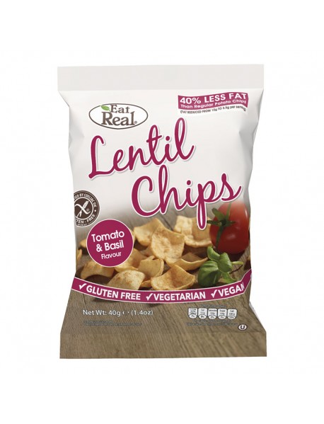 EAT REAL - Chips de linte cu rosii si busuioc - 40g / produs in Anglia