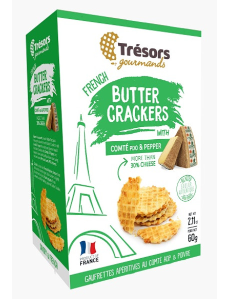 TRESORS GOURMANDS  - cracker cu unt, branza Comte si piper - 60g / produs in Franta TRESORS GOURMANDS  - cracker cu unt, branza Comte si piper - 60g / produs in Franta