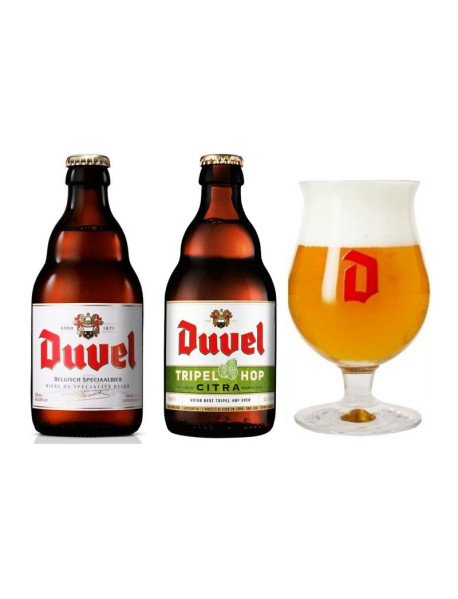 Oferta Speciala - 2 beri DUVEL : 1 bere Duvel + 1 Duvel TRIPEL HOP + 1 pahar degustare Duvel 200ml / bere speciala Belgia