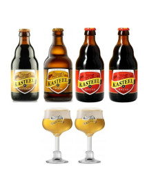 Oferta Speciala - 4 beri KASTEEL: donker, tripel (blonda), 2 rouge + 2pahare gourmet pentru degustare (150ml) / bere speciala Belgia